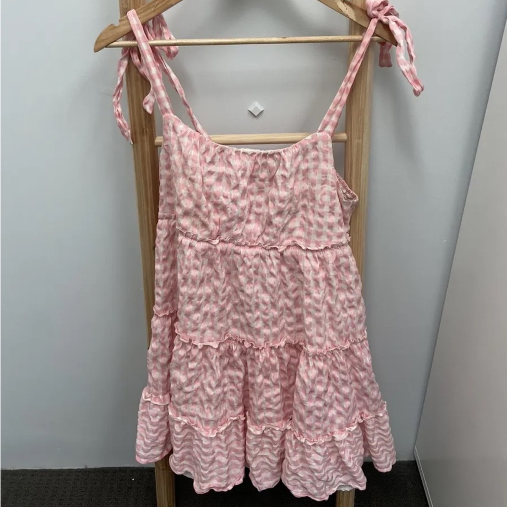 Ally Pink & White Dress Gingham Ruffle Size 16 - Picture 3 of 3